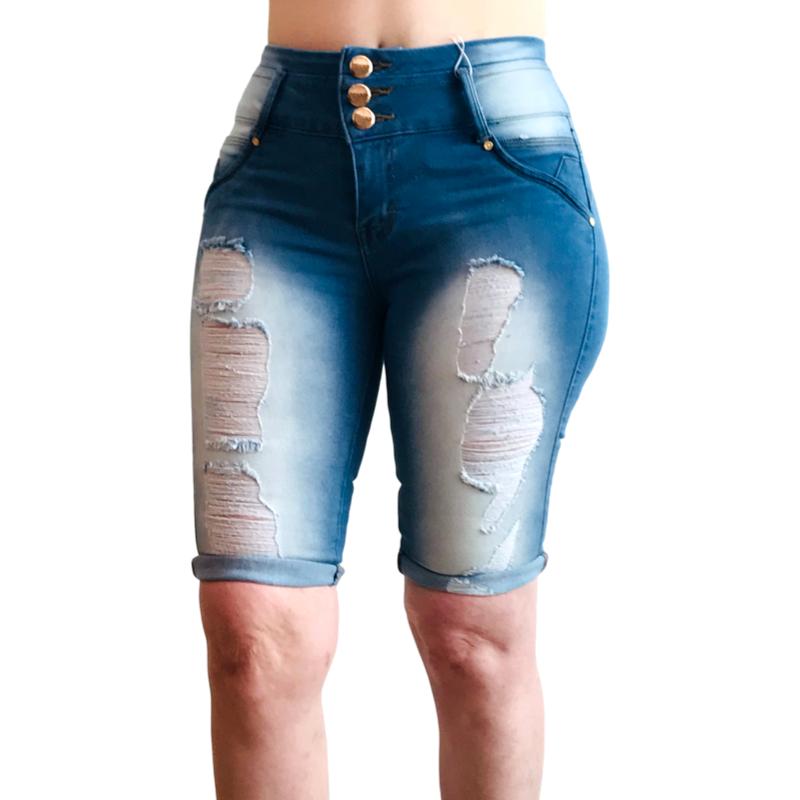 Bermuda short jeans rasgado roto skinny mezclilla mujer colombiano destrucción stretch Bella