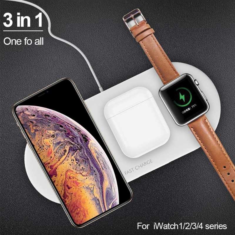 Cargador inalámbrico Qi  ultra delgado Gadgets & Fun compatible con IPhone y Android , AirPods y Iwatch  cargador inteligente inalámbrico 3 en1