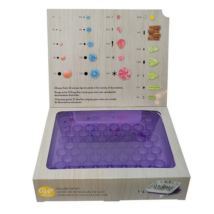 Estuche De Plástico Con 22 Duyas Wilton + cople + clavo, para decorar Pastel O Galleta
