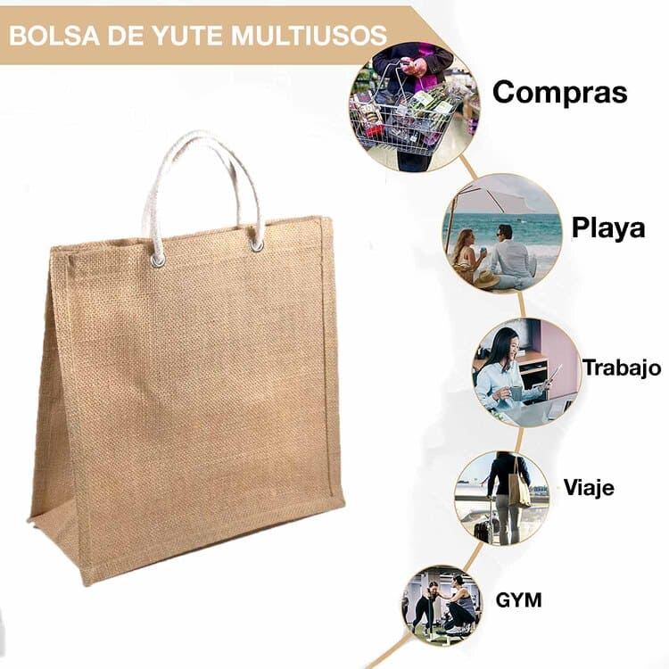 Bolsa Ecologica de Yute y Asa de Algodón 5 Piezas