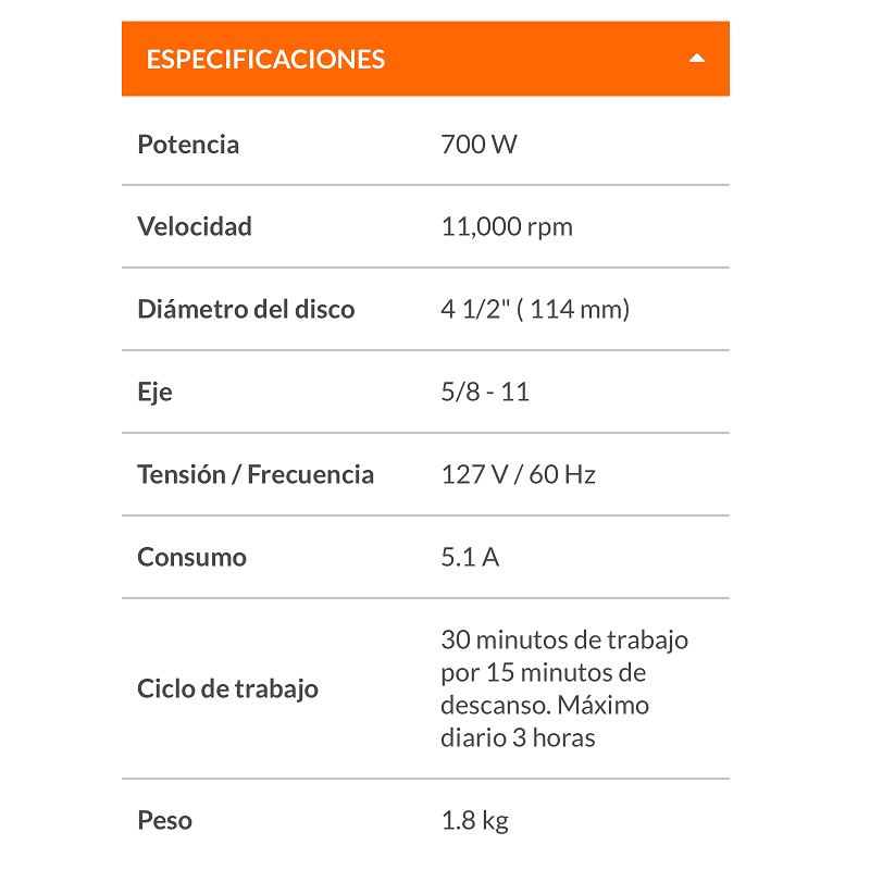 ESMERILADORA ANGULAR PROFESIONAL  PULIDORA 700 W TRUPER ESMA-4-1/2A12 de 60Hz 127V 