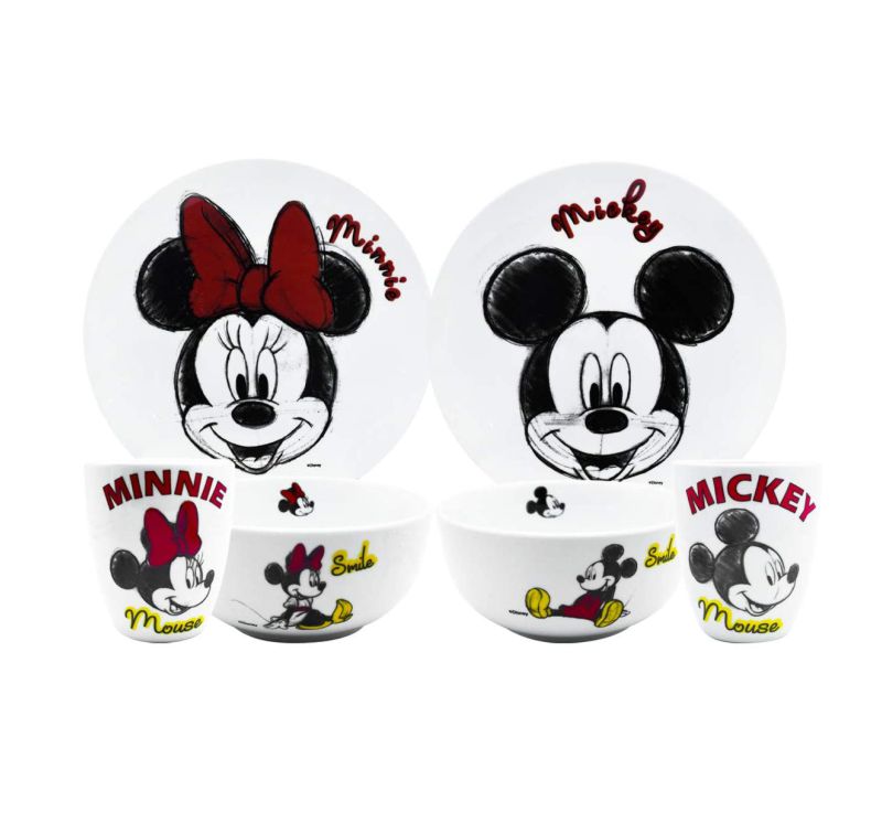  Vajilla Disney Mickey y Minnie Mouse de Porcelana 12 Piezas