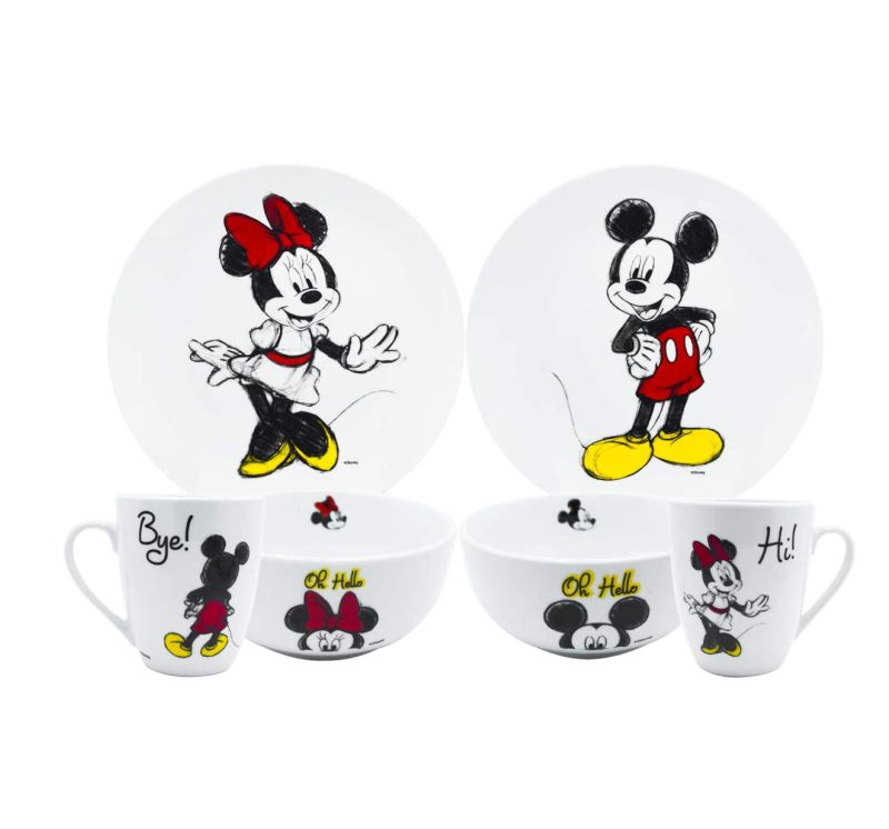  Vajilla Disney Mickey y Minnie Mouse de Porcelana 12 Piezas