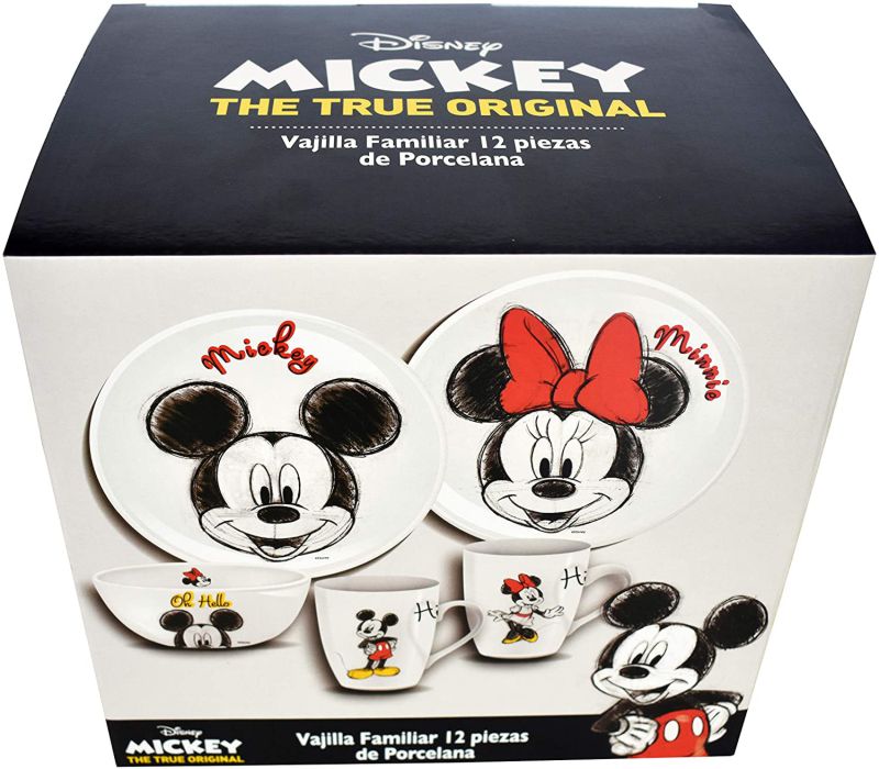  Vajilla Disney Mickey y Minnie Mouse de Porcelana 12 Piezas