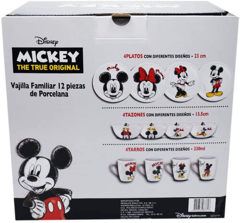 Vajilla Disney Mickey y Minnie Mouse de Porcelana 12 Piezas