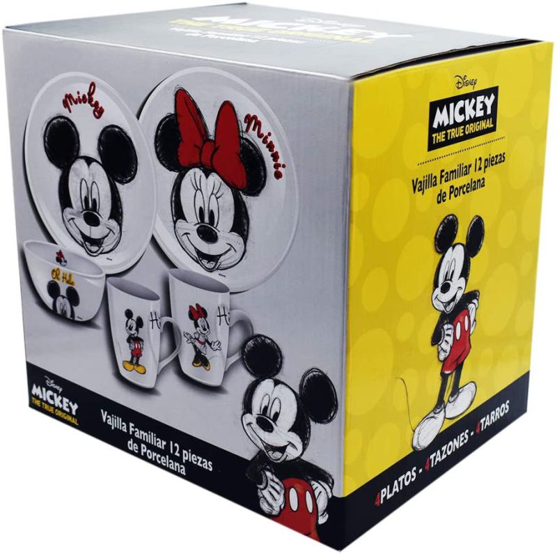  Vajilla Disney Mickey y Minnie Mouse de Porcelana 12 Piezas