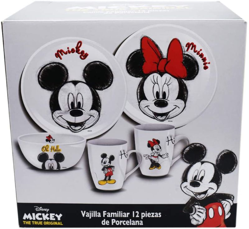  Vajilla Disney Mickey y Minnie Mouse de Porcelana 12 Piezas