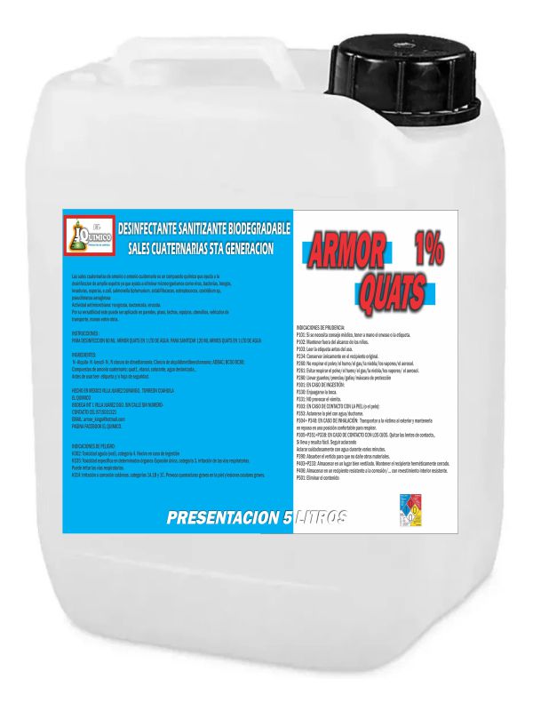 Desinfectante Sanitizante biodegradable Sales Cuaternarias De Amonio 5 Lts AROMA SHANNEL