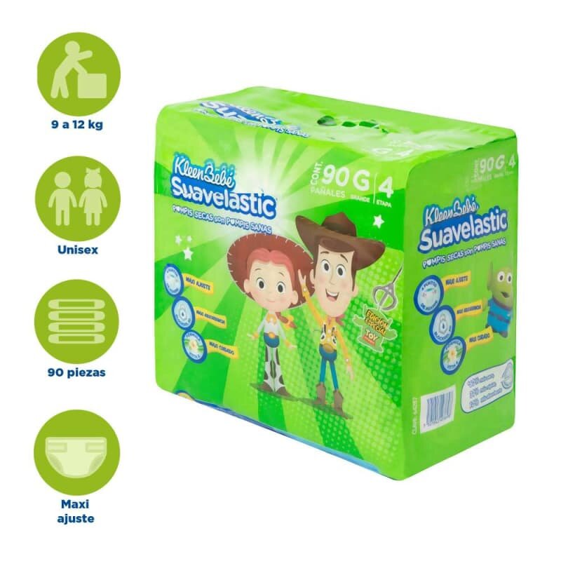 Pañales Kleen Bebé Suavelastic Grande 90 pzas