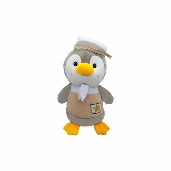 Pingüino De Peluche Kawaii Disfrazado de Marinero Color Café con Gorrito