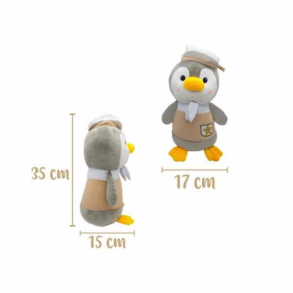 Pingüino De Peluche Kawaii Disfrazado de Marinero Color Café con Gorrito