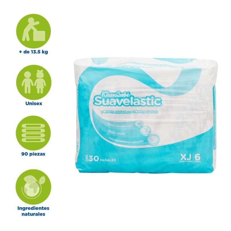Pañales Kleen Bebé Suavelastic Extra Jumbo Unisex 90 pzas