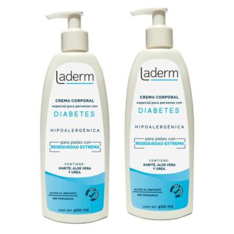 Crema Corporal Laderm Diabetes Con Resequedad Extrema 2 pack 400 ml c/u HIPOALERGÉNICA 