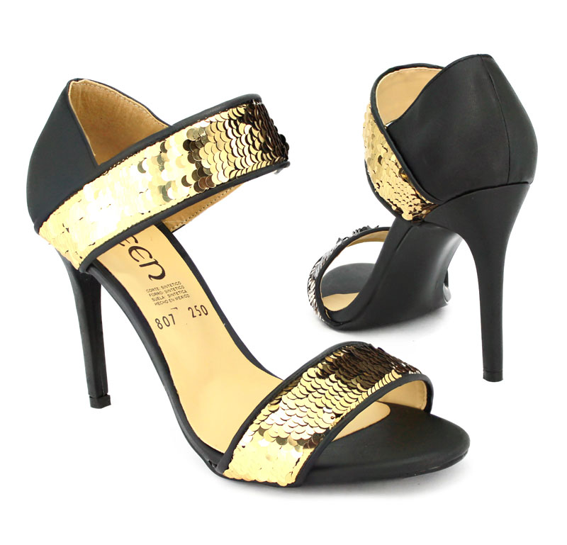 Zapatilla Tacon Delgado Lentejuela Reversible Bicolor