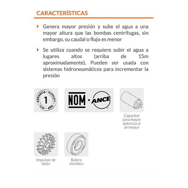 BOMBA PARA AGUA 3/4 HP CABALLO PERIFERICA ELECTRICA uso Agrícola -Hogar BOAP-3/4 TRUPER