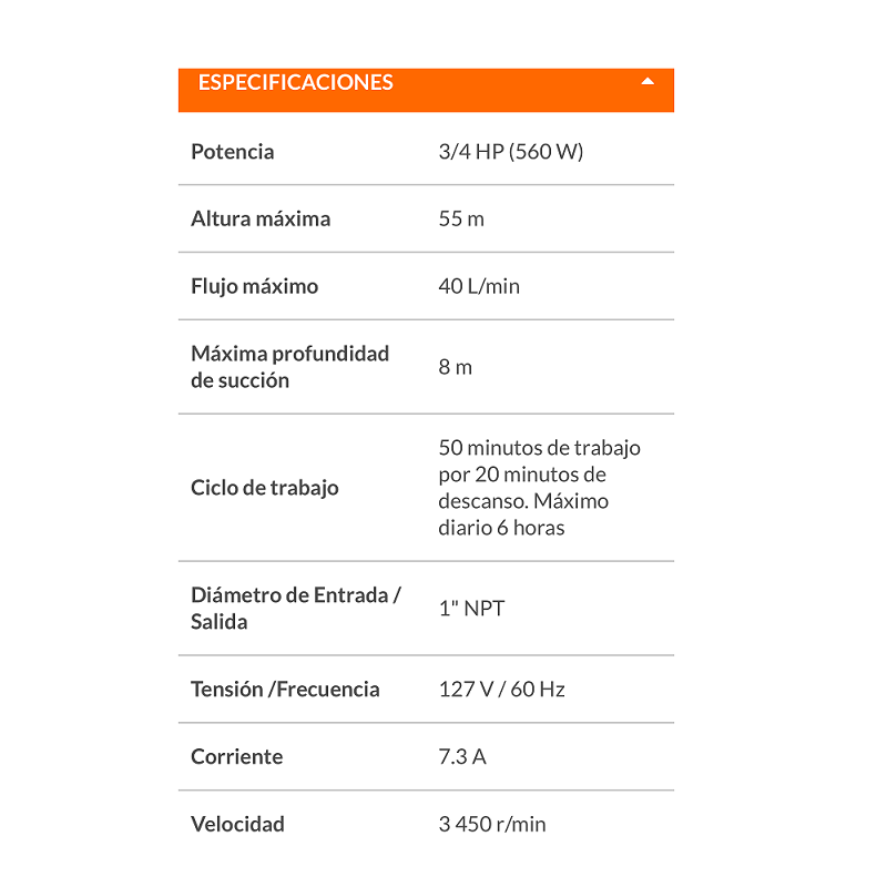 BOMBA PARA AGUA 3/4 HP CABALLO PERIFERICA ELECTRICA uso Agrícola -Hogar BOAP-3/4 TRUPER
