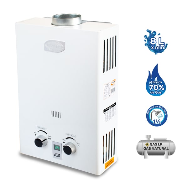 Calentador de agua instantáneo de 8 L/min, alimentado por Gas LP (1.5 servicios)