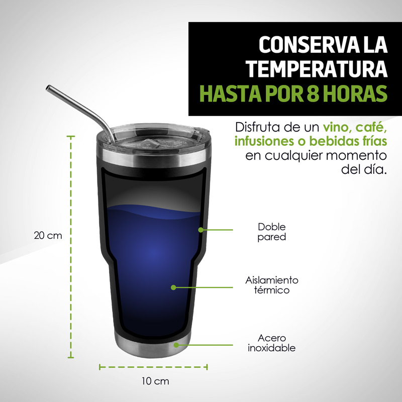 Termo Vaso Térmico Redlemon Tapa Hermética 2 Popotes 800 ml