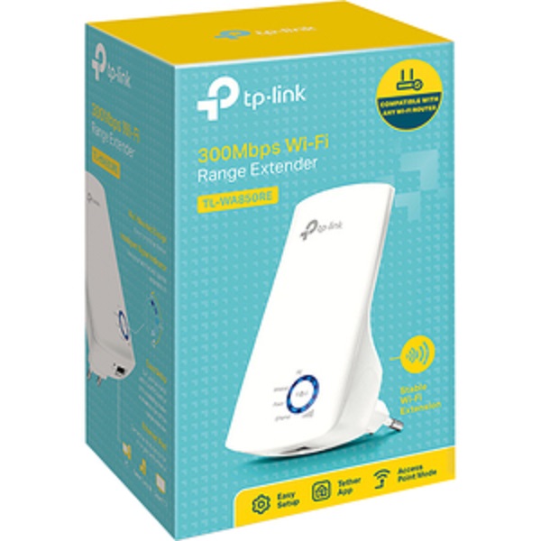 Extensor WIFI inalambrico TP-link, TL-WA850RE, 300Mbps en 2.4Ghz, 1 puerto Ethernet.