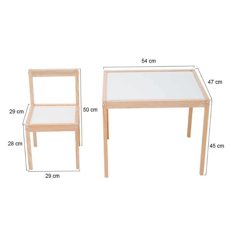 Juego de Mesa y Silla Infantil de Madera de Pino Comedor