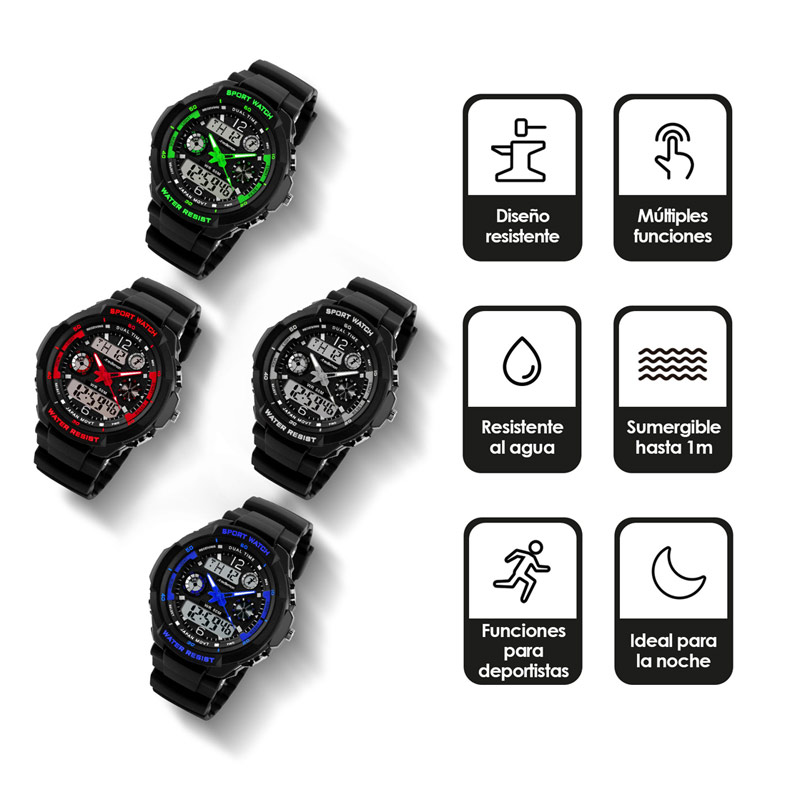 Reloj Digital Análogo Sport para Niño Contra Agua 1060 Redlemon