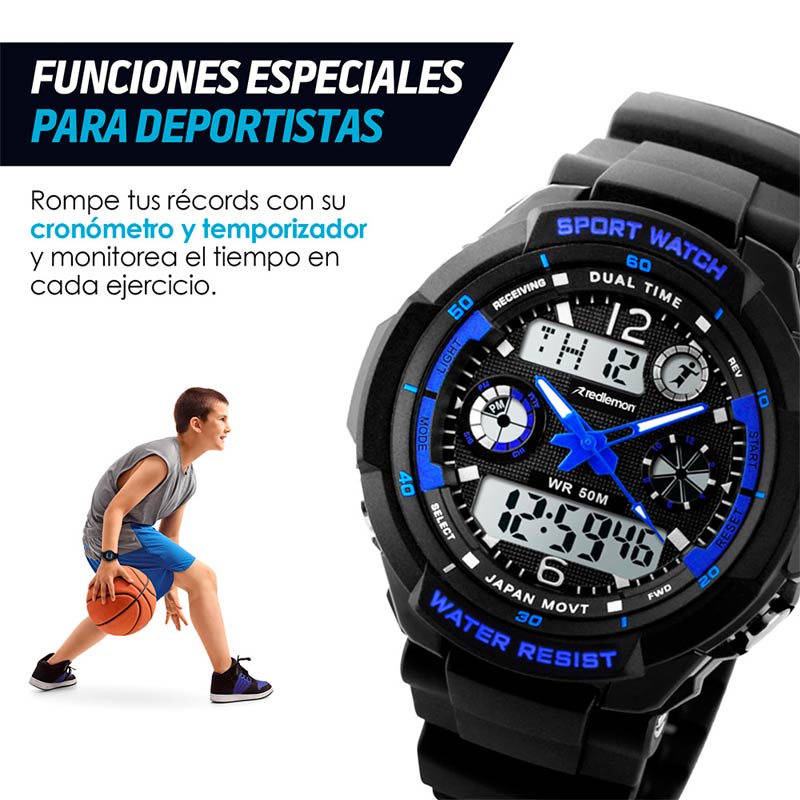 Reloj Digital Análogo Sport para Niño Contra Agua 1060 Redlemon