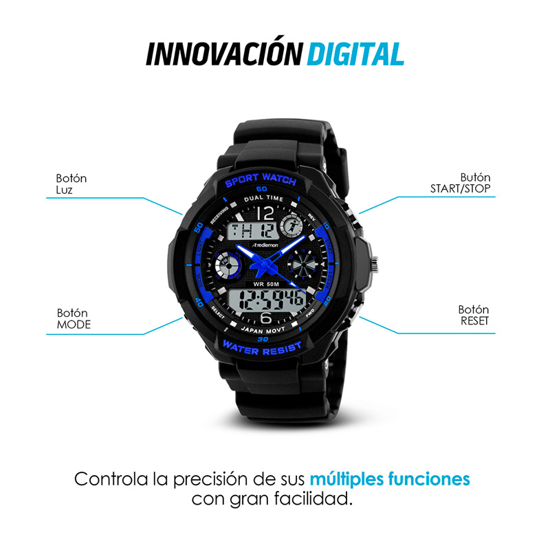 Reloj Digital Análogo Sport para Niño Contra Agua 1060 Redlemon