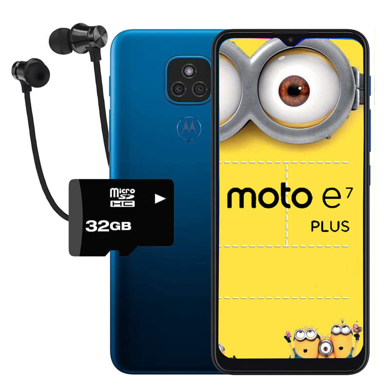 Moto E7 Plus  64GB/4GB - AZUL + Microsd 32gb + Audifono