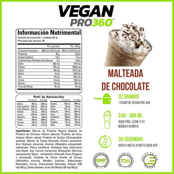 Proteína de Origen Vegetal Vegan Pro 360 Forzagen 2lb Malteada de Chocolate