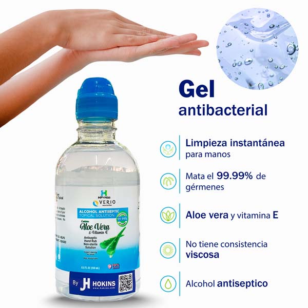 Gel Antibacterial Desinfectante Sanitizante de Manos By Jh Hokins 70% Alcohol 12 Piezas/Pack 250ml