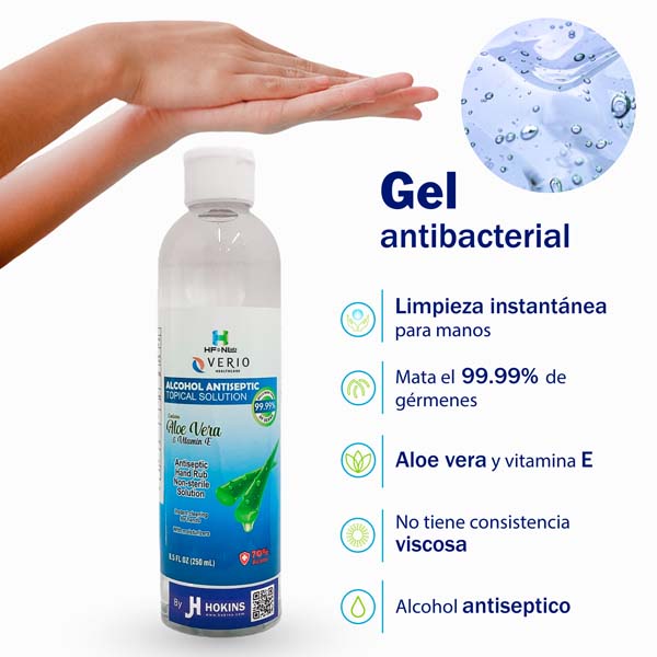 Gel Antibacterial Desinfectante Sanitizante de Manos By Jh Hokins 70% Alcohol 12 Piezas/Pack 250ml