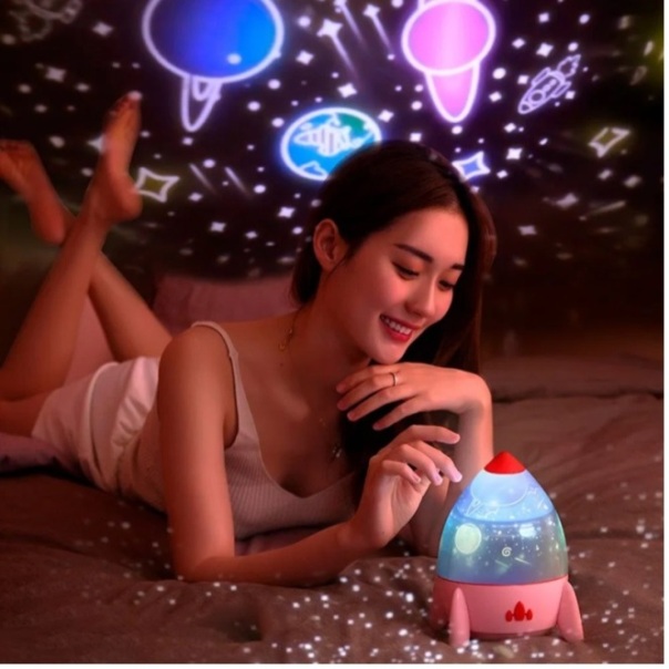 Lámpara Luz de Noche LED Infantil Proyector Estrellas con Música