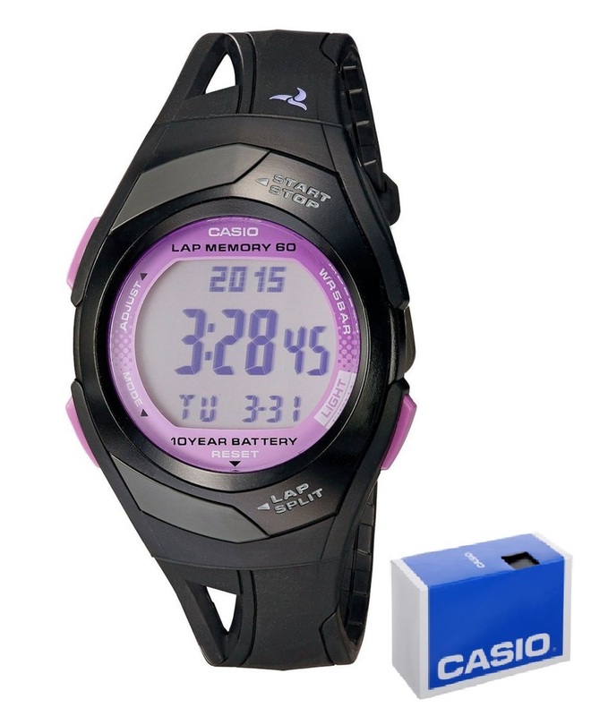 Reloj Casio Dama Str-300 Deportivo Mujer Memoria Lapsos Sport Negro Morado