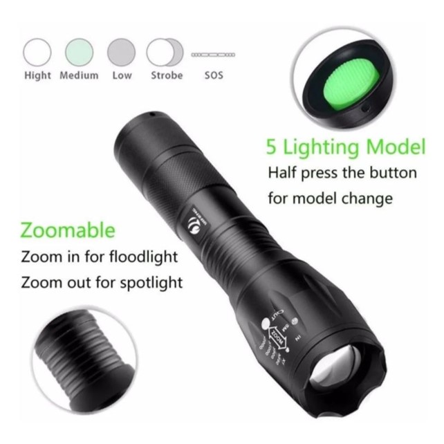 Lampara Táctica De Mano 3000 Lumen Cree Led T6 Recargable LJX