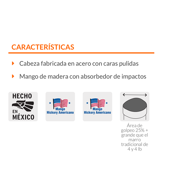 MARRO MAZO 3 LB 12" MANGO DE MADERA PARA ALBAÑILERIA HERRERIA MULTI USOS TRUPER