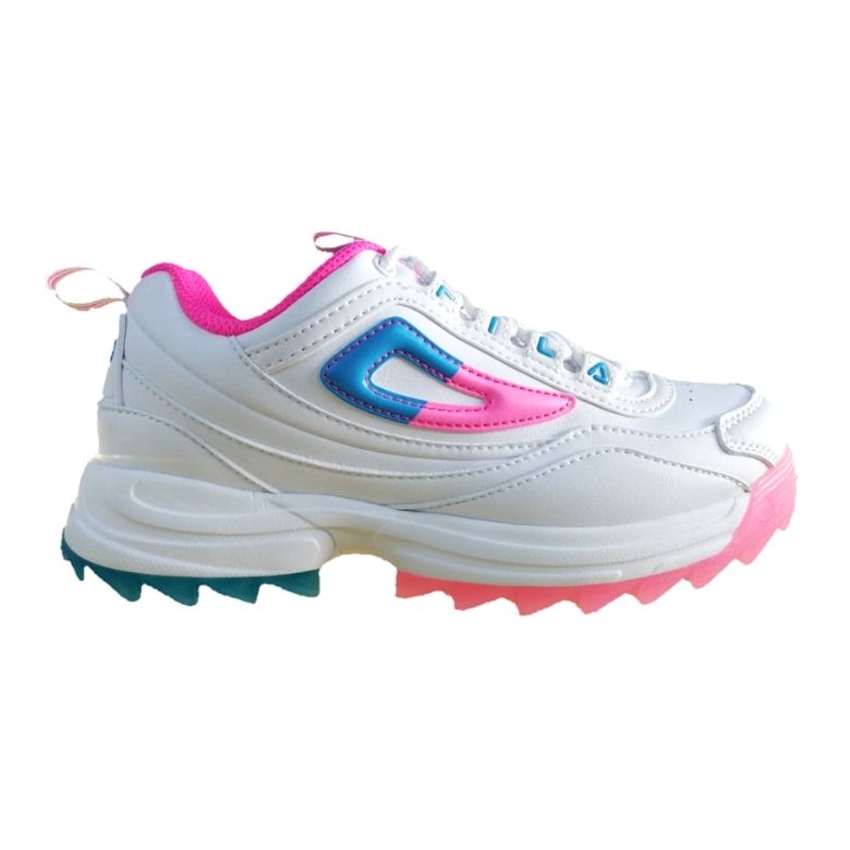 Zapatos fila blancos clearance con rosado azul