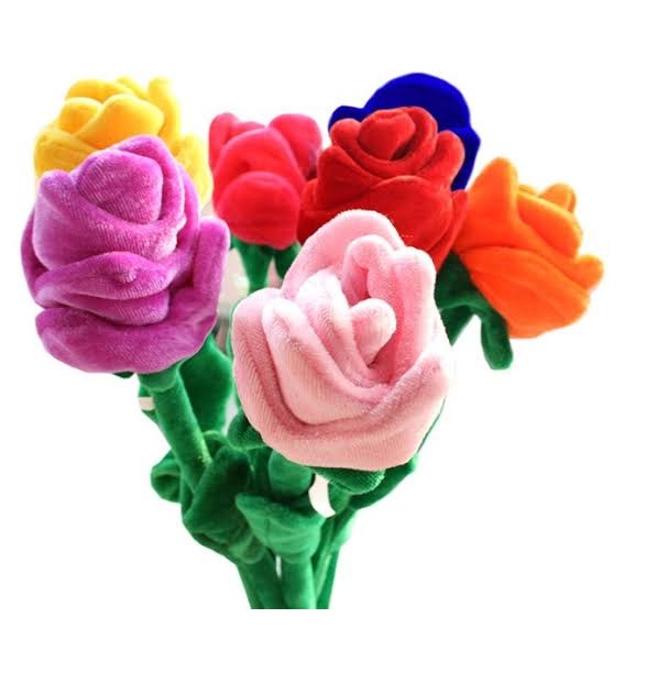 Media Docena Rosa Flor de Peluche 45 cm Varios Colores 6piezas