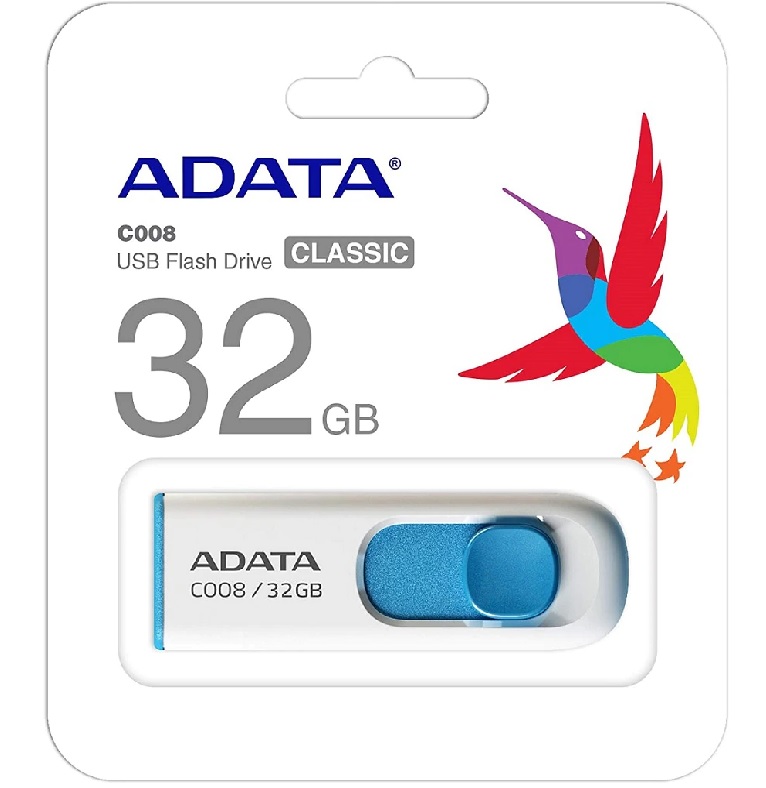 Memoria USB ADATA C008 Color blanco 32GB USB 2.0 PC MAC LAP DATOS RESPALDO PORTATIL AC008-32G-RWE