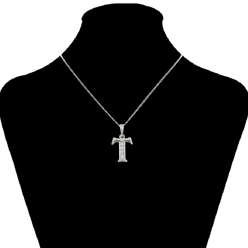 Dije Letra T Baño de Rodio INCLUYE Cadena y Caja Para Regalo Farcelli Jewelry