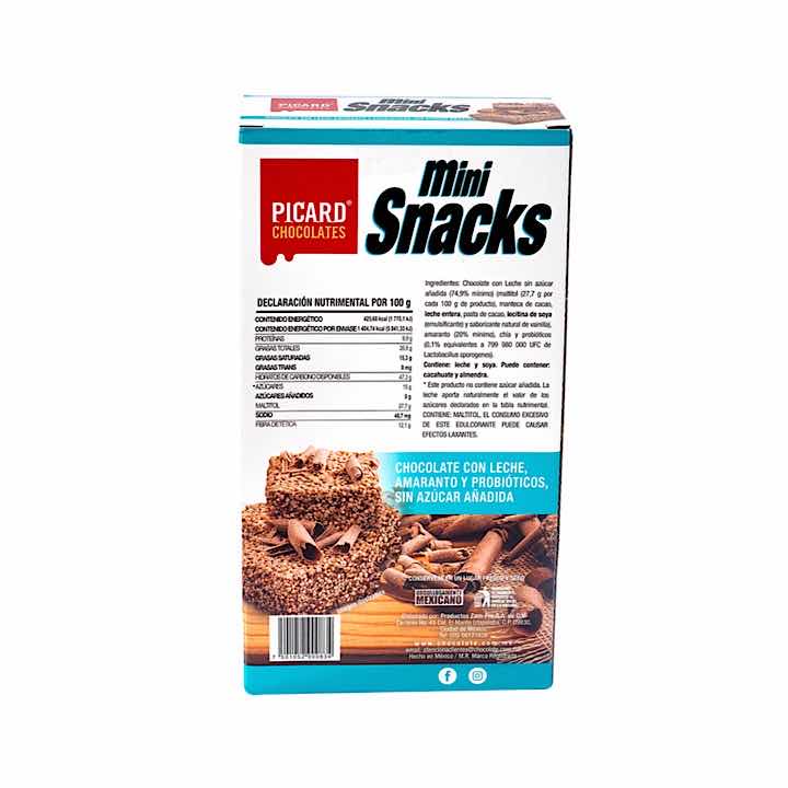 Mini Snack de Amaranto con Chocolate Sin Azúcar con Probióticos, Picard 330g (22 piezas)