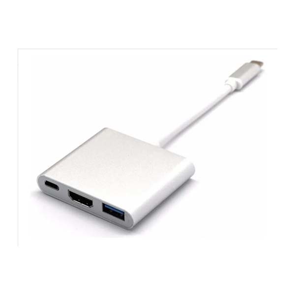 Adaptador 3 en 1 de entrada de puerto Tipo C (PD) a salida HDMI y USB 3.0