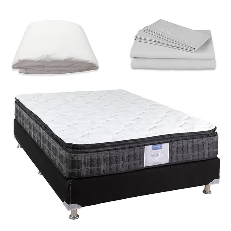 Colchón Individual Restonic Native + Box Black Dicasa + Sábanas + Protector