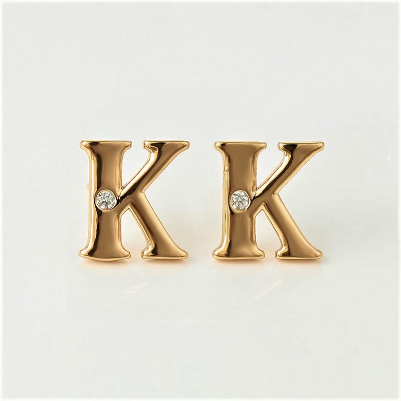 Juego Aretes, Cadena y Dije Letra K Baño de Oro Rosa INCLUYE Caja Para Regalo Farcelli Jewelry