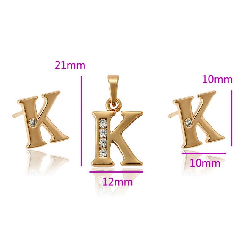 Juego Aretes, Cadena y Dije Letra K Baño de Oro Rosa INCLUYE Caja Para Regalo Farcelli Jewelry