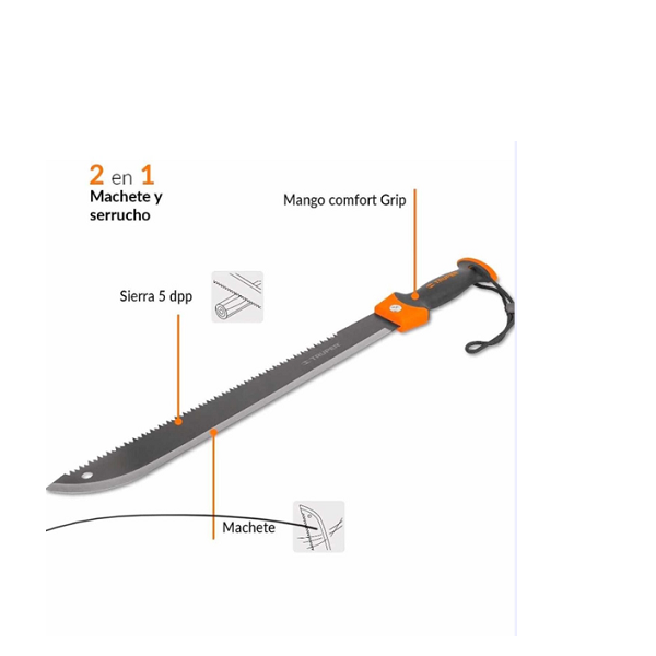 MACHETE PREMIUM CON SERRUCHO 2 EN 1 DOBLE FILO TRUPER 18 PULGADAS DE LONGITUD