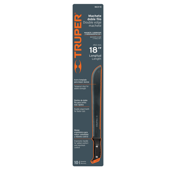 MACHETE PREMIUM CON SERRUCHO 2 EN 1 DOBLE FILO TRUPER 18 PULGADAS DE LONGITUD