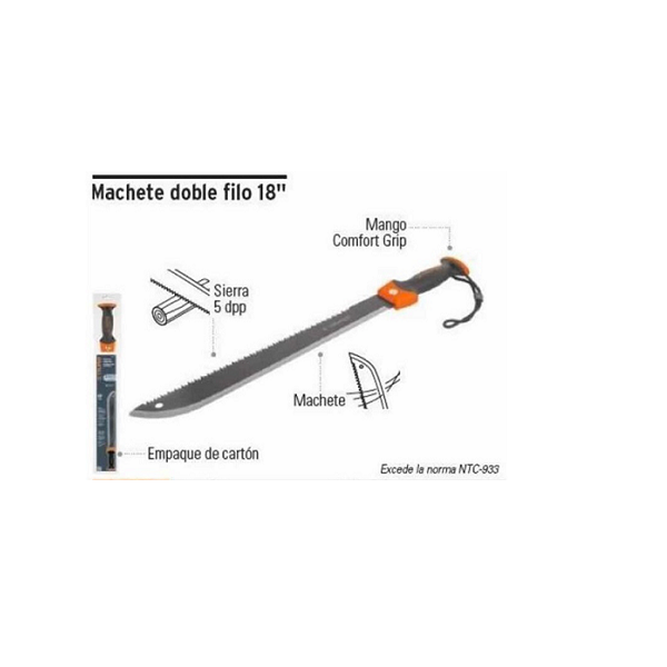 MACHETE PREMIUM CON SERRUCHO 2 EN 1 DOBLE FILO TRUPER 18 PULGADAS DE LONGITUD