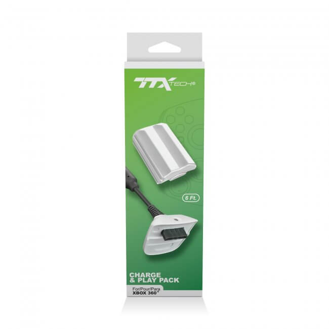 Bateria y Cable de Carga para Control Xbox 360 Blanco TTX Tech