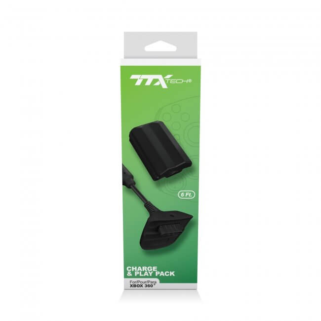 Bateria y Cable de Carga para Control Xbox 360 TTX Tech Negro