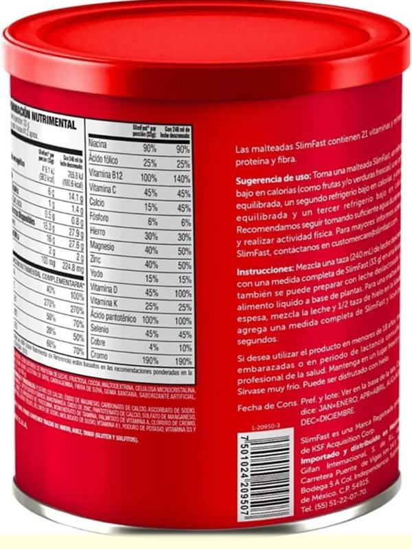 Slim Fast Chocolate Polvo Para Preparan Malteadas 1.360 Gr Contenido Para 41 Porciones